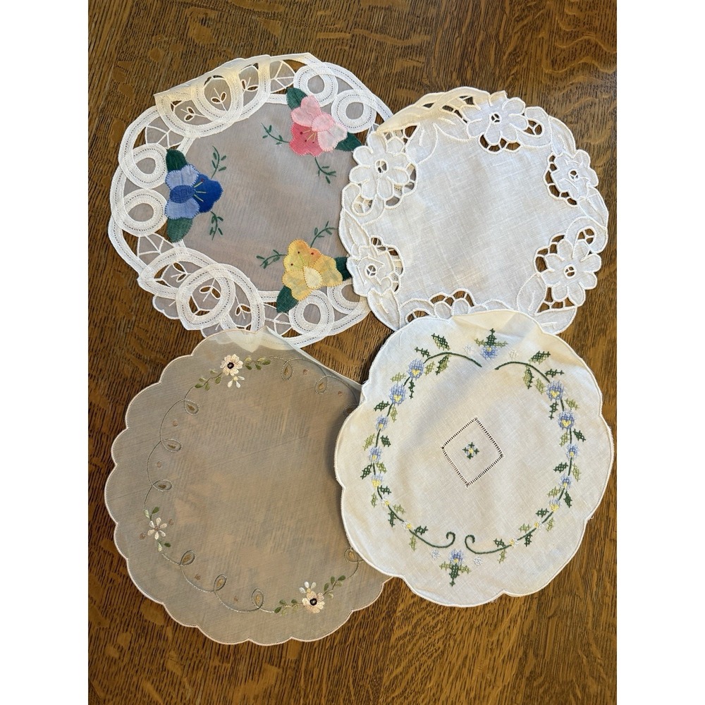 Vintage NEW Set of 9" Round Doilies w/Various Kinds of Embroidery - 4